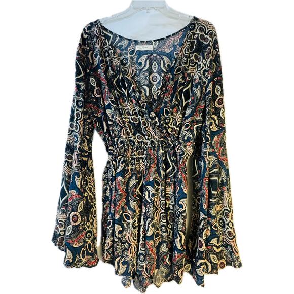 Abercrombie & Fitch Romper Women L 100% Viscose V-Neck Bell Sleeve Boho Blue - Picture 3 of 7